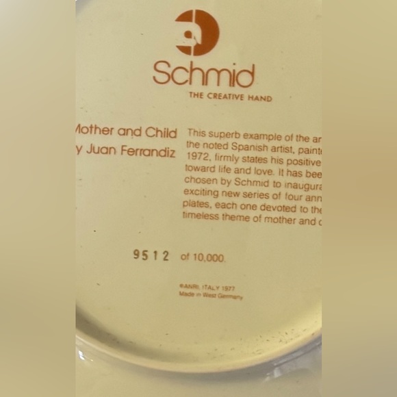 1977 Fernandiz Orchard Mother and Child LTD edition 10” Plate - Picture 2 of 5